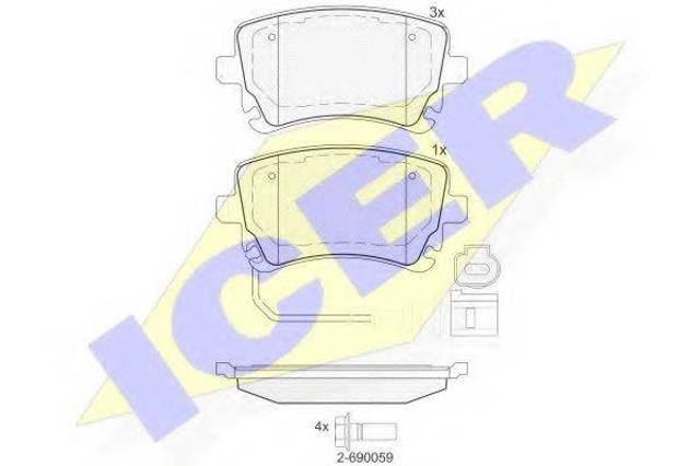 Колодки тормозные дисковые комплект 181674203 ICER