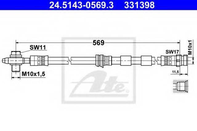 Шланг тормозной передний 1J0611701D VAG