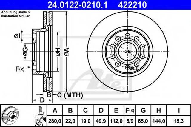 Диск тормозной передний 1K0615301AK VAG