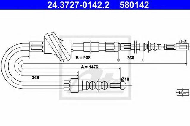 Трос ручного тормоза задний, правый/левый 4A0609721F VAG