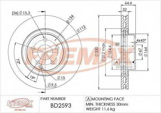 Диск тормозной передний BD2593 FREMAX