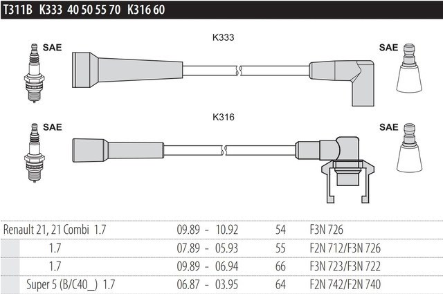 Дроти запалювання tesla t311b для renault r21 1.7, 2.0, r5 1.7 T311B
