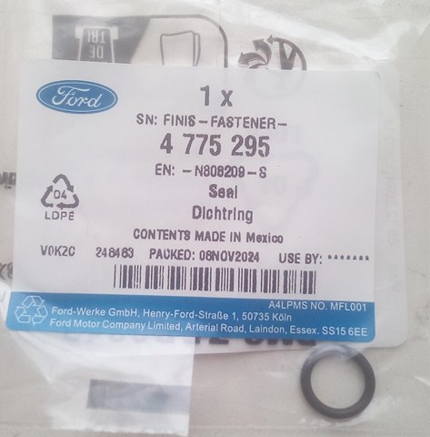 Уплотнительное кольцо штуцеров рулевой рейки 4775295 FORD