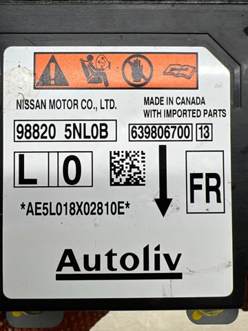 988205NL9B NISSAN Модуль-процессор управления подушкой безопасности (ЭБУ AIRBAG) купить в Кривой Рог