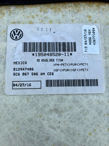 5C6867501AMCE6 VAG Обивка крыши (потолок) купить в Николаев