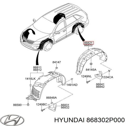Подкрылок заднего крыла, левый 868302P000 HYUNDAI