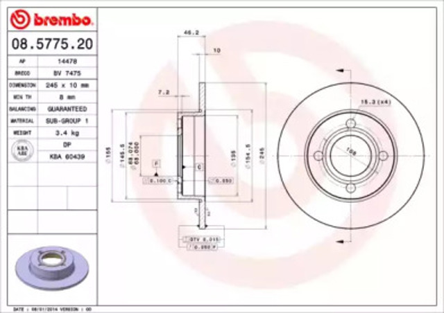 Дисковый тормоз 08577520 BREMBO