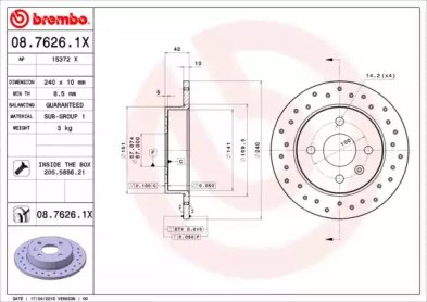 Задний тормозной диск 0876261X BREMBO