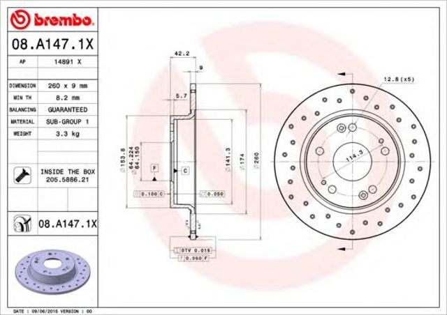 Тормозные диски 08A1471X BREMBO