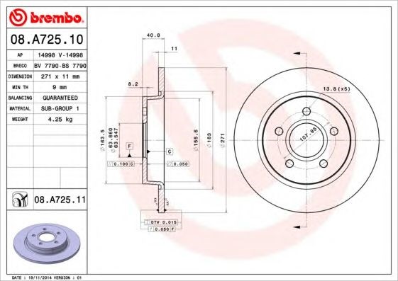 08A72510 BREMBO Тормозные диски купить в Николаев