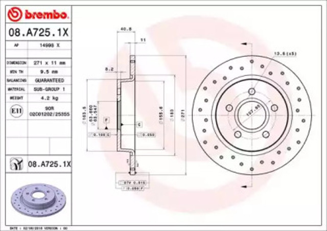 08A7251X BREMBO Диск тормозной задний купить в Ужгород