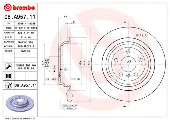 08A95711 BREMBO Диск тормозной задний купить в Полтава