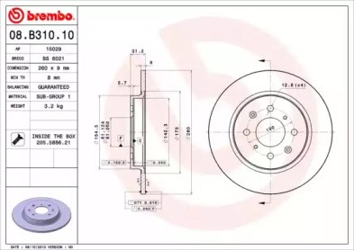 Диск тормозной задний 08B31010 BREMBO