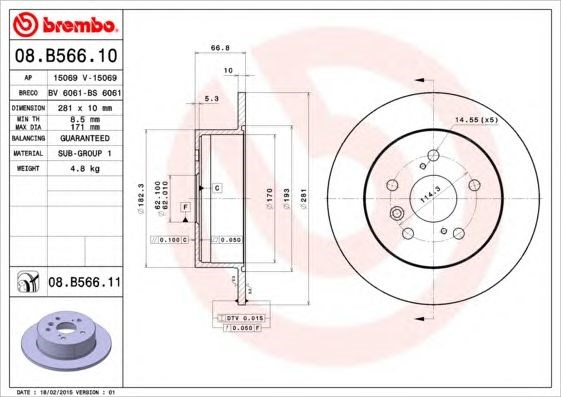 08B56611 BREMBO Диск тормозной задний купить в Сумы