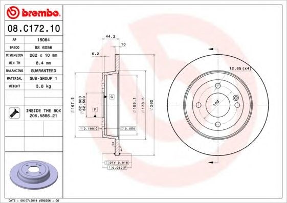 08C17210 BREMBO Диск тормозной задний купить в Винница