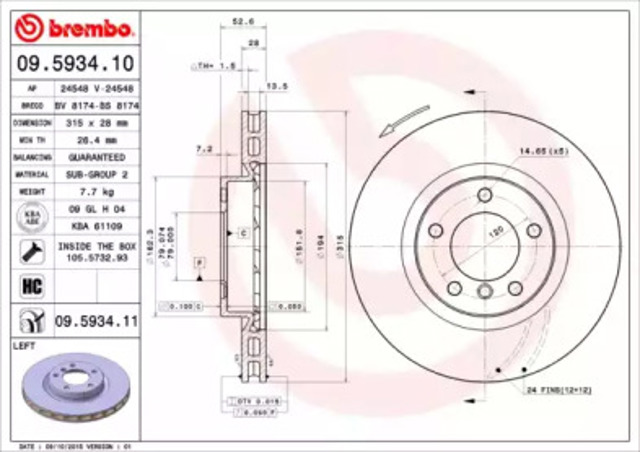 Ротор тормозной 09593411 BREMBO