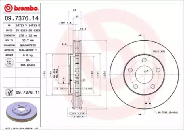 Тормоз дисковый передний 09737611 BREMBO