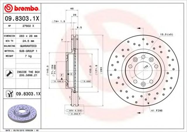 Тормоз дисковый передний 0983031X BREMBO