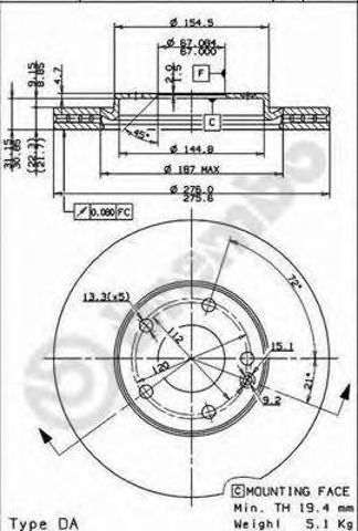 Тормоз дисковый передний 09851911 BREMBO