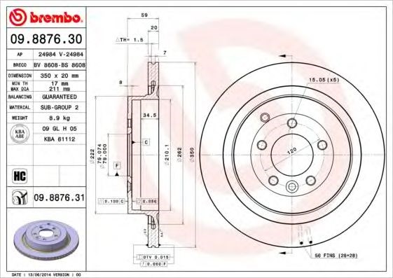 Задний тормозной диск 09887631 BREMBO
