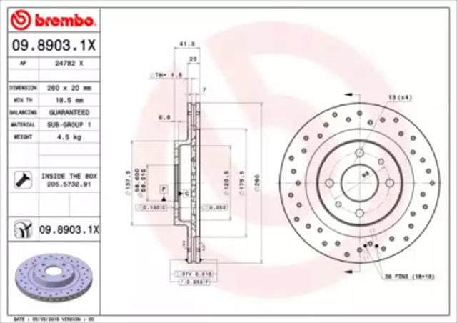 Диск тормозной передний 0989031X BREMBO