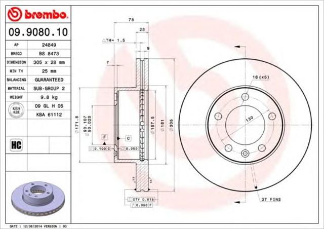 Диск гальмівний передній 09908010 Brembo