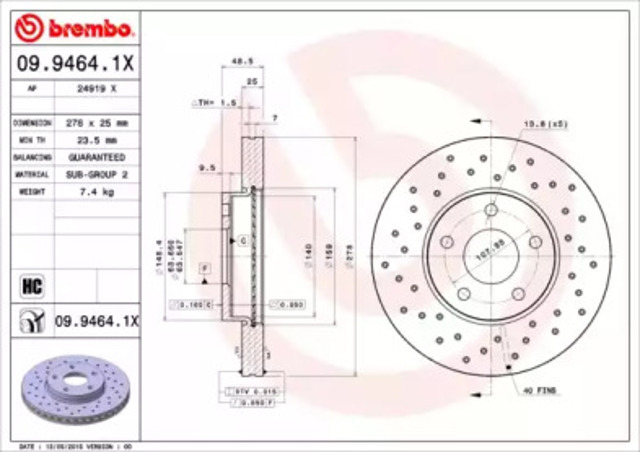 Диск тормозной передний 0994641X BREMBO