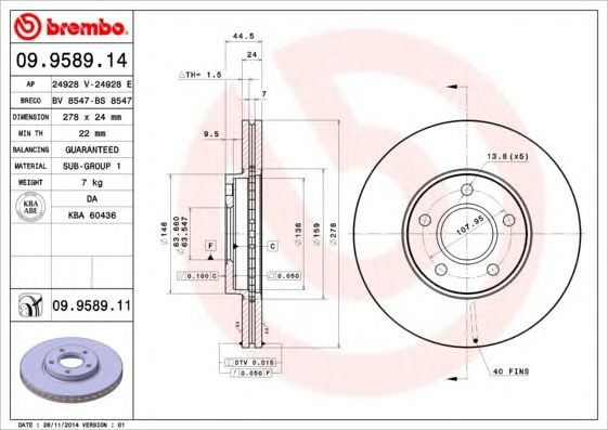 BREMBO 09958914 Диск тормозной передний в наличии Тернополь