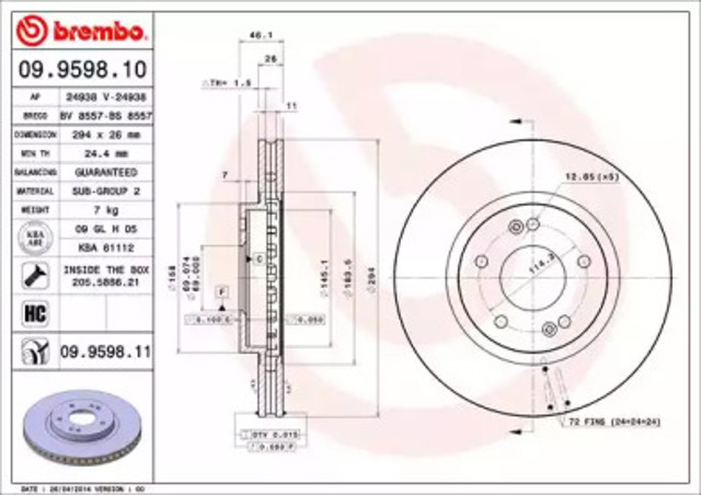 Тормоз дисковый передний 09959811 BREMBO