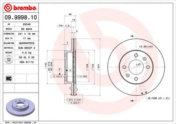 09999810 BREMBO Передние тормозные диски купить в Житомир