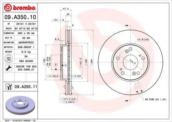 Тормоз дисковый передний 09A35011 BREMBO