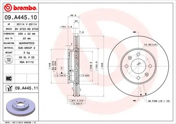 Тормоз дисковый передний 09A44511 BREMBO