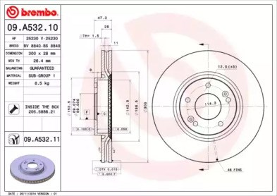 Диск гальмівний передній 09A53211 Brembo