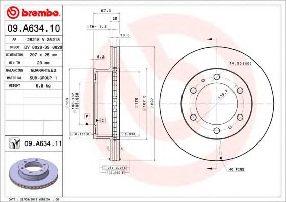 BREMBO 09A63410 Передние тормозные диски в наличии Запорожье