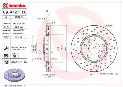 BREMBO 09A7271X Диск тормозной передний в наличии Ровно