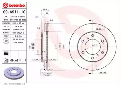 Передний тормозной диск 09A91110 BREMBO