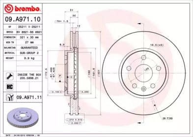 Тормоз дисковый передний 09A97111 BREMBO