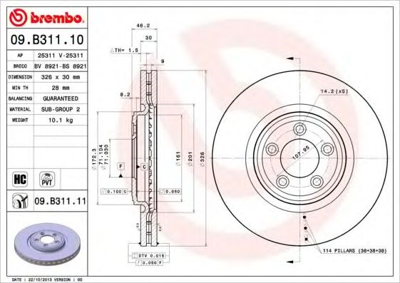 Диск тормозной передний 09B31111 BREMBO