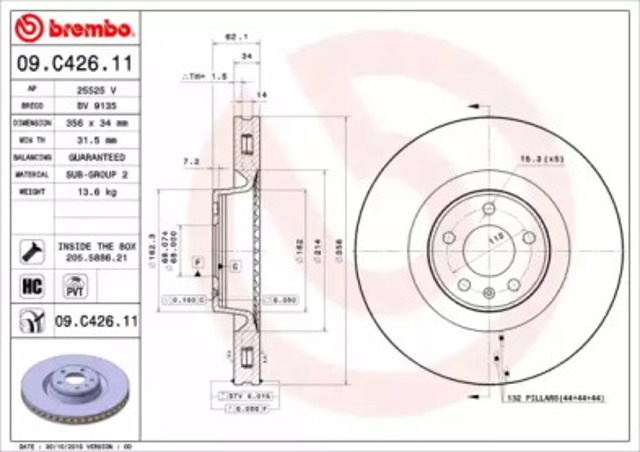 Диск тормозной передний 09C42611 BREMBO