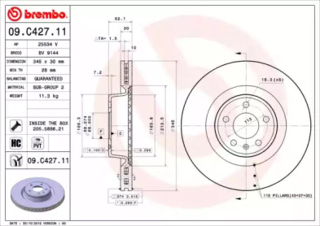Диск тормозной передний 09C42711 BREMBO