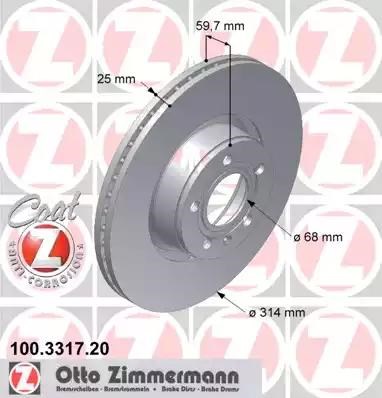 ZIMMERMANN 100331720 Передние тормозные диски в наличии Запорожье