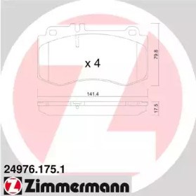 Колодки тормозные дисковые комплект 249761751 ZIMMERMANN