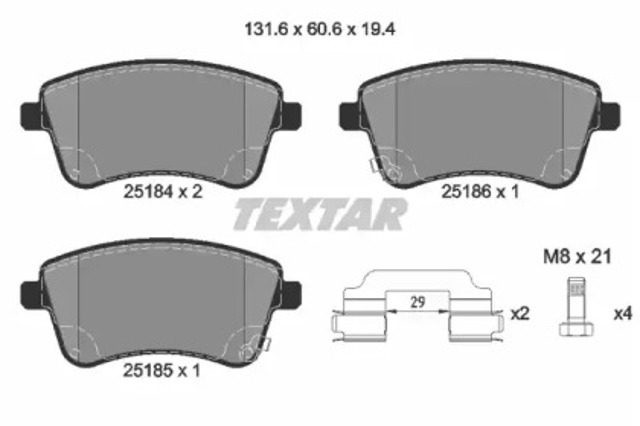 Колодки тормозные дисковые комплект 2518401 TEXTAR