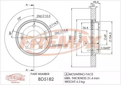 Тормоз дисковый передний BD5182 FREMAX