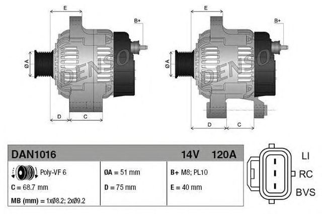 Автомобильный генератор DAN1016 DENSO
