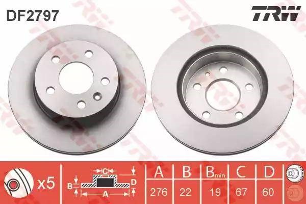 Диск гальмівний передній DF2797 TRW
