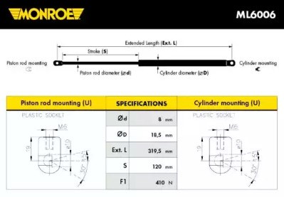 Стойка капота ML6006 MONROE