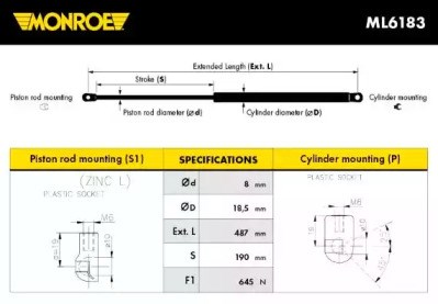 Амортизатор крышки багажника ML6183 MONROE