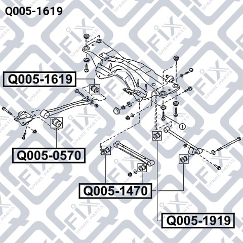 Сайлентблок заднего продольного рычага, задний Q0051619 Q-FIX