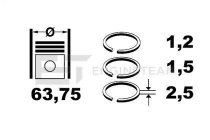 Кольца поршневые на 1 цилиндр, 1-й ремонт (+0,25) R1000625 ET ENGINETEAM